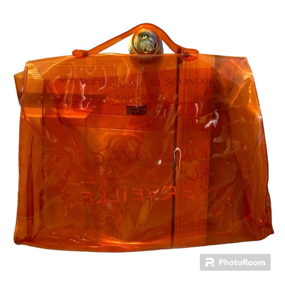 Authentic Vintage Hermes’ Orange Vinyl Kelly 1998 Japan Exhibition Tote Bag - Picture 5 of 16